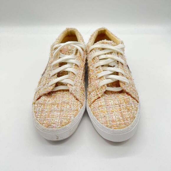 Zara Sequin Banana Patch textured TweedTan White Bronze Sneakers Size 37 - Picture 12 of 12